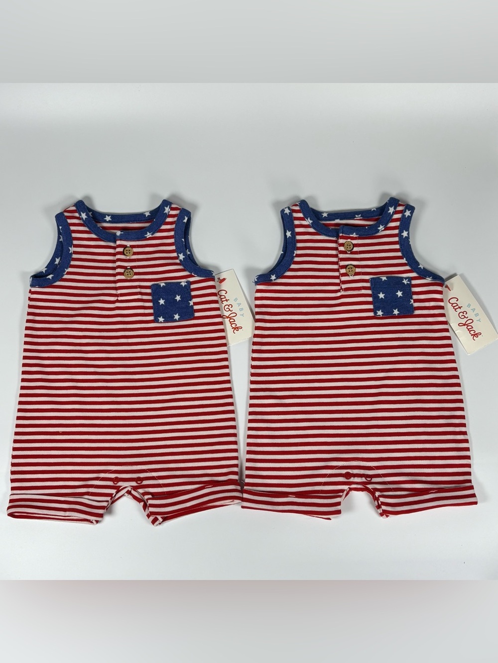 Set of 2 Cat & Jack Baby Americana Striped Short Romper Newborn Matching Twins
